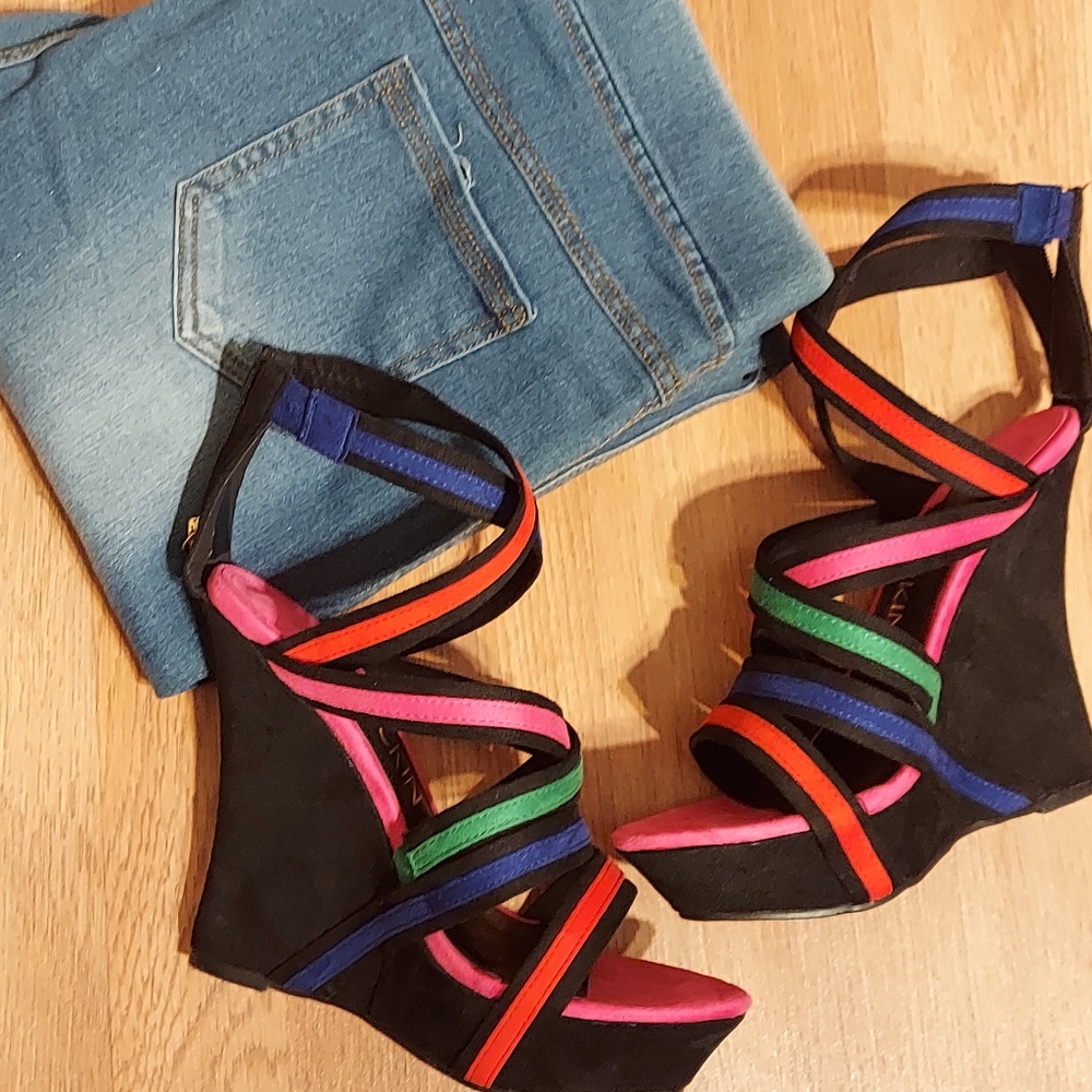 Multi color wedge heel sandals new